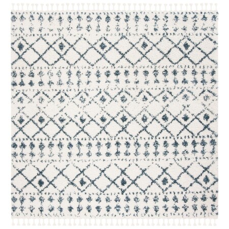 Safavieh 3 x 3 ft. Berber Fringe Shag Power Loomed Square Area Rug; Cream & Blue BFG519A-3SQ